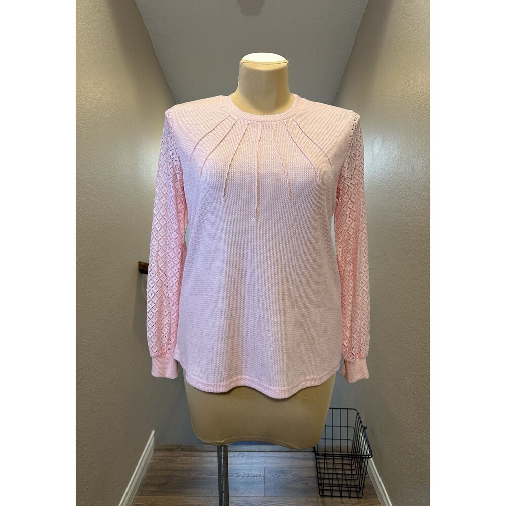 Blooming Jelly Waffle Knit Long Sleeve Casual Top Pink L NWT